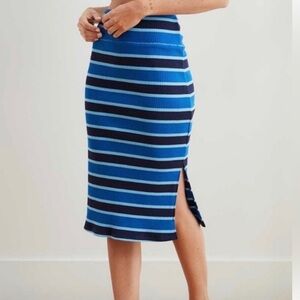 Aerie High Waisted Midi Blue Striped Skirt